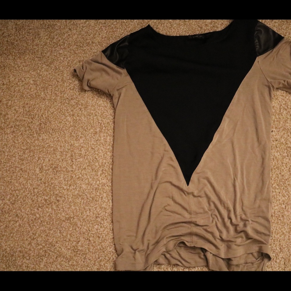 Olive Tee with mesh and pleather sleeves